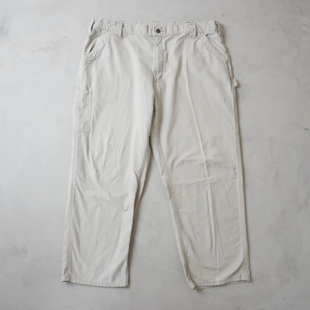 Vintage Carhartt Canvas Work Pants 42x30 Mens Cream Dungaree Fit Carpenter